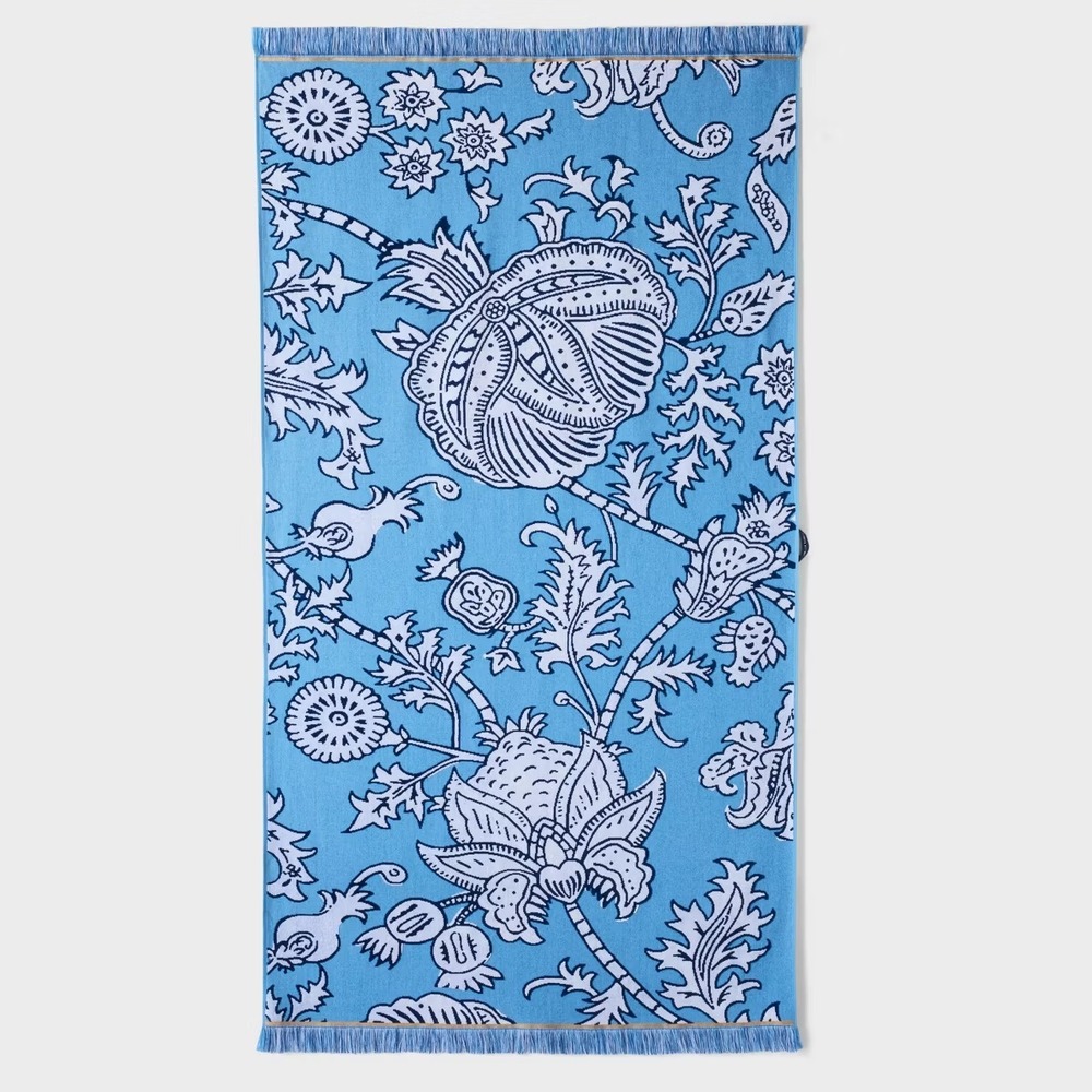 Roller Rabbit x Target Blue Floral Vines Fringe Beach Towel BRAND NEW